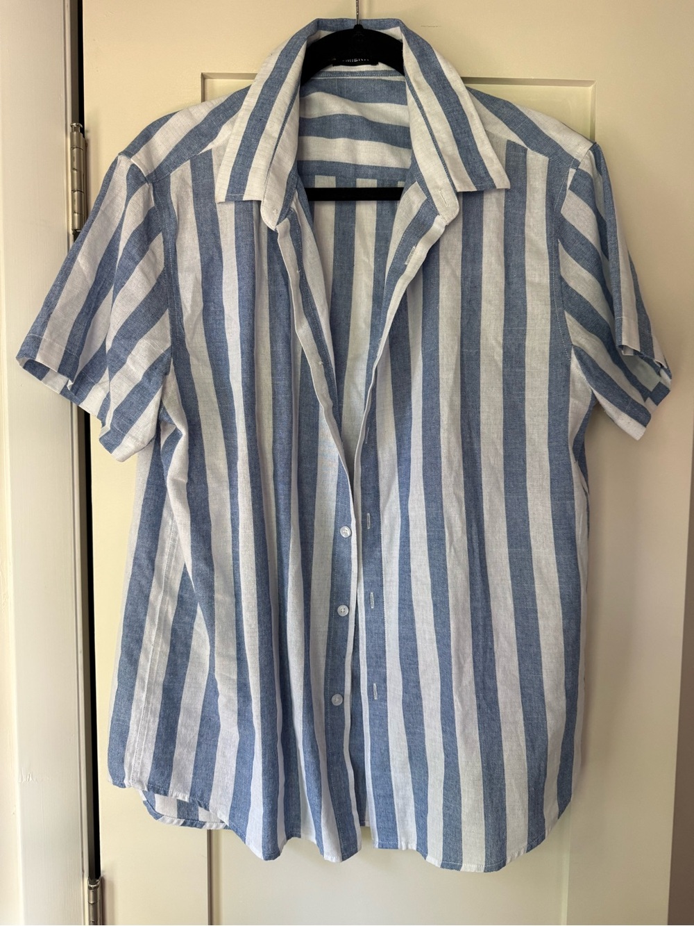 Button-Front Blue and White Stripe Shirt